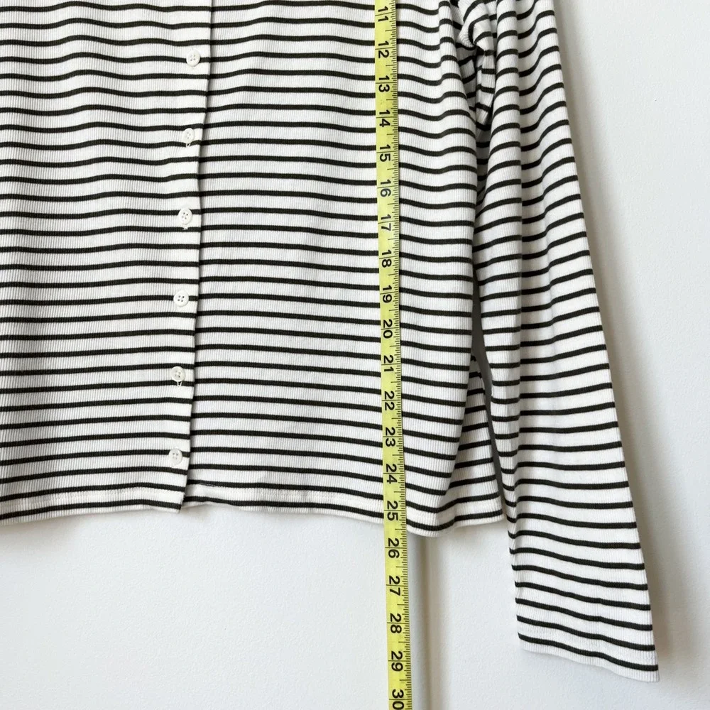 J.Crew Fine Rib Knit Cardigan Cream Green Stripe Womens XXL Cotton Modal
